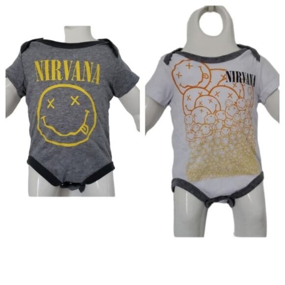 0-3 Months Nirvana Band Baby ONE PIECE T Shirt Tee One Piece Tops Gray White - Picture 2 of 11